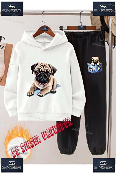 SS SİNSER طقم بدلة رياضية للأطفال من الجنسين مطبوع عليها عبارة 'كلب بوج مستلقٍ'
