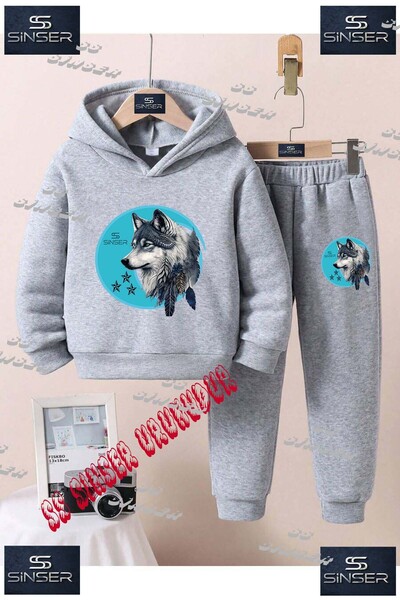 SS SİNSER Children's Unisex "Kurt Gray Turquoise Tvl Special Printed Hooded S...