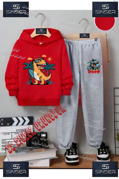 SS SİNSER طقم بدلة رياضية للأطفال من الجنسين بطباعة خاصة 'دينازور ساري بالم'