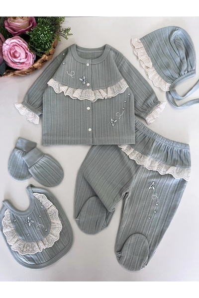 GizaKids 100% Cotton Baby Girl Newborn 5 Piece Hospital Discharge Set