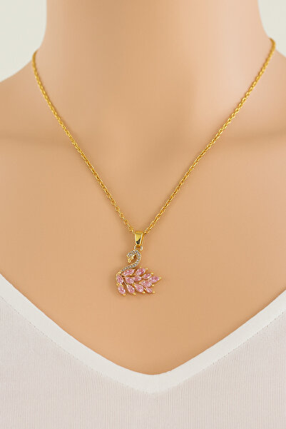 By Zeyna Aksesuar Women's Non-Tarnish Steel Gold Swan Design Special Design N...