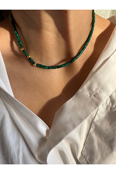 LUSORA ACCESORY Doğal Malahit Taşlı El Yapımı Kolye