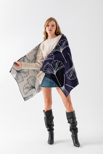 Wega Moda شال كتف بنقشة أوراق الشجر، شال كتف أنيق ومريح مناسب للاستخدام في ات...