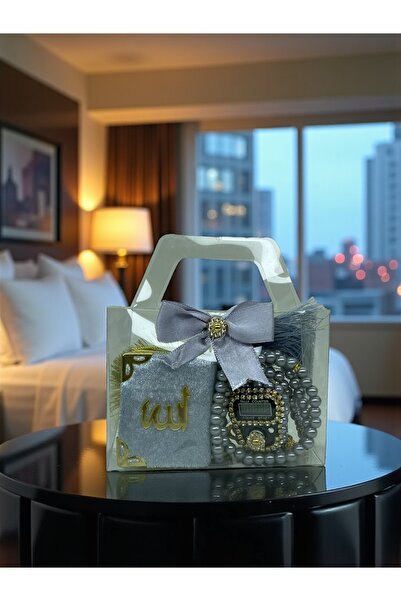 Hac AVM Çanta Görünümlü Kutu İçinde Mini Kuran, İnci Tesbih ve Taşlı Zikirmatik Hediyelik Set