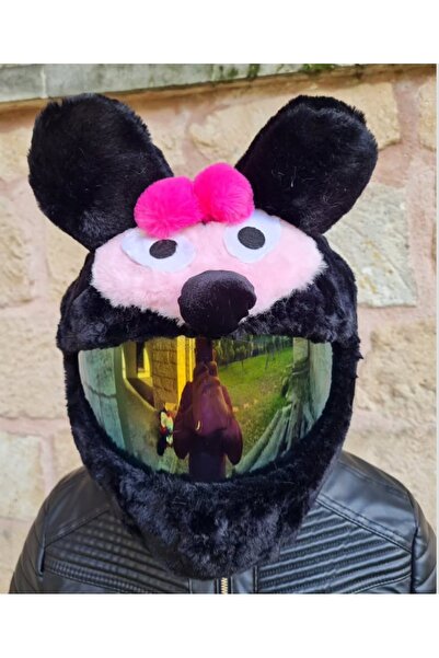 Beta Kask Kılıfı Peluş Motosiklet Aksesuarı Siyah Fare Kask Süsü