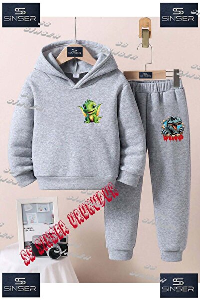 SS SİNSER Children's Unisex "Dinosaur Green Winged" Custom Printed Hooded Swe...