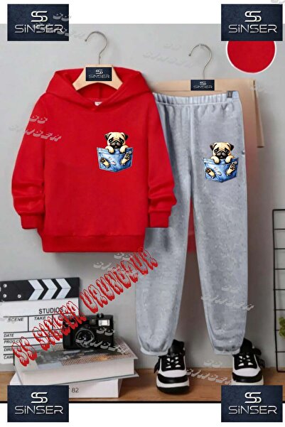 SS SİNSER طقم بدلة رياضية للأطفال من الجنسين مطبوع عليها عبارة 'كلب بوج في جيب'