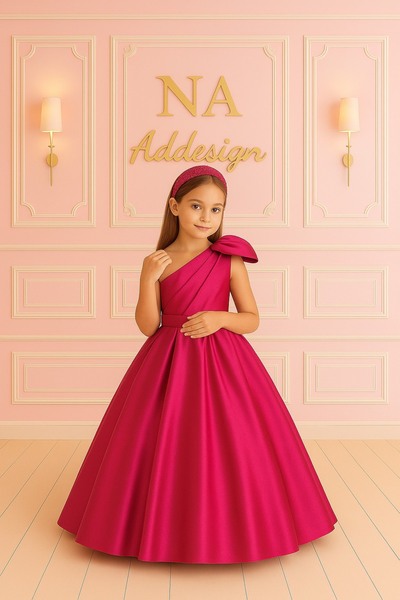 NA ADDESIGN Tek Omuz Fiyonk Detaylı Lüks Saten Çocuk Abiye Elbise- 6 RENK SEÇ...