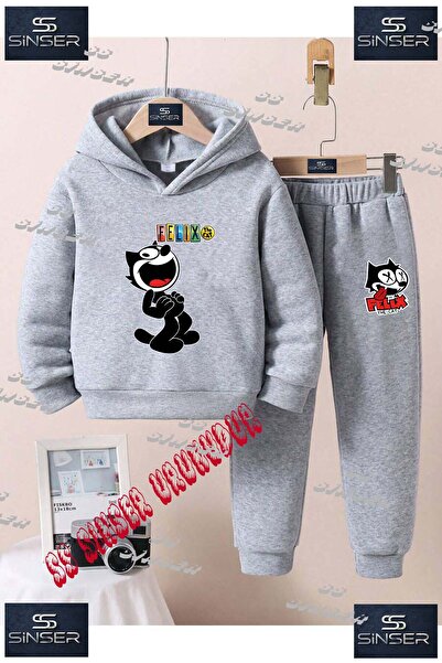 SS SİNSER Детски унисекс комплект спортен екип с качулка и специален принт „С...