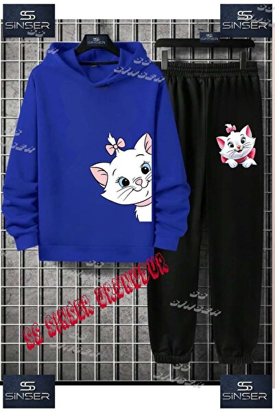 SS SİNSER Παιδικό Unisex Σετ Φόρμας με Κουκούλα με Ειδική Στάμπα "ΓΑΤΑ ΜΕ ΚΟΡ...