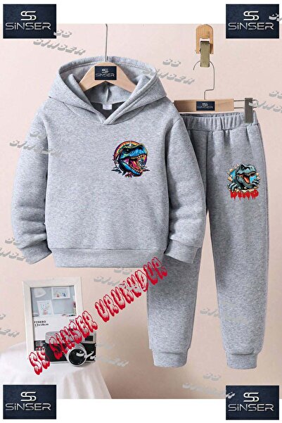 SS SİNSER Children's Unisex "Dinosaur Colorful Heads" Custom Printed Hooded T...