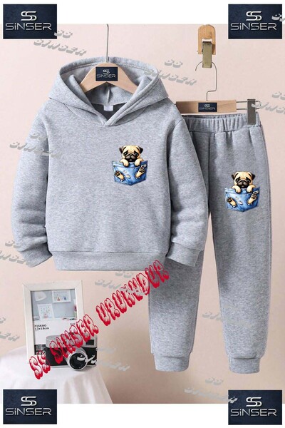 SS SİNSER طقم بدلة رياضية للأطفال من الجنسين مطبوع عليها عبارة 'كلب بوج في جيب'