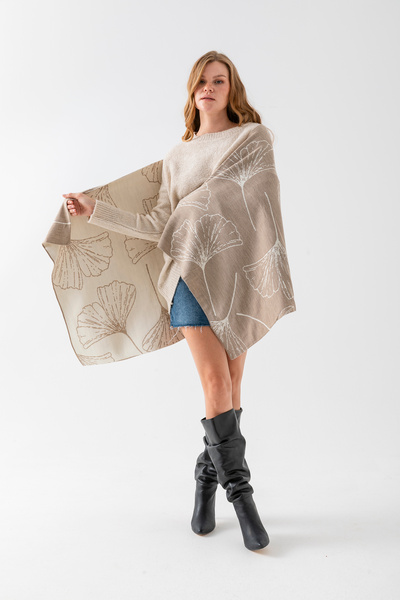 Wega Moda شال كتف بنقشة أوراق الشجر، شال كتف أنيق ومريح مناسب للاستخدام في اتجاهين، شال كتف محبوك، شال كتف
