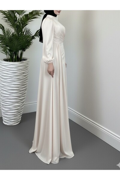 HİJABAYA Kolu Lastikli Taş Detaylı Astarlı Janjan Abiye