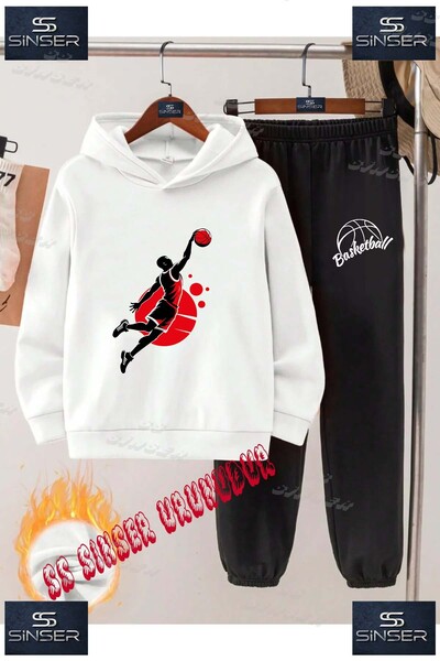SS SİNSER Παιδικό Unisex Σετ Φόρμας με Κουκούλα "BASKETBALLER BLACK RED" με Ε...