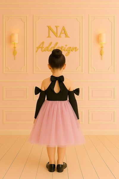 NA ADDESIGN Рокля с туту – черна и розова, с детайли на гърба и ръкави с маншети