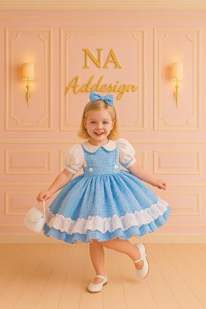 NA ADDESIGN Vintage φόρεμα Dorothy, Vintage μπλε καρό φουσκωτό φόρεμα