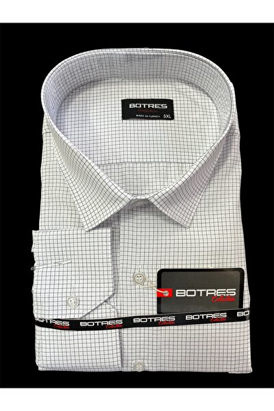 Botres collection Büyük beden 3XL uzun kol piti kare beyaz baba gömleği