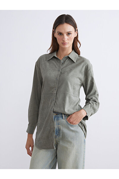 LC Waikiki Nevavm Lcw Modest Khaki Suede Look Women's Shirt Tunic with a Diff...