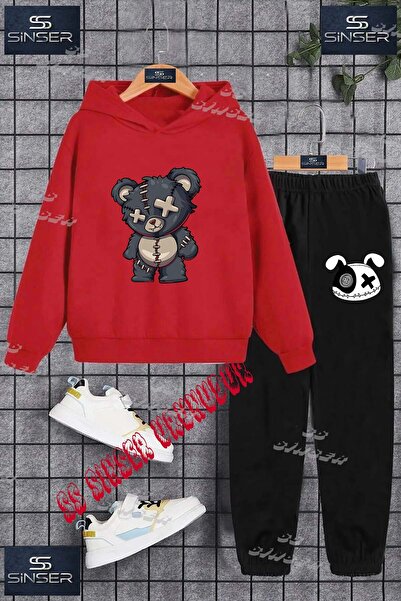 SS SİNSER Детски унисекс комплект спортен екип с качулка и специален принт „B...