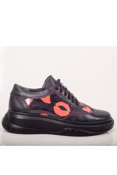 Condur by Paula Pantofi dama casual piele naturala negru cu buze stil sneakers