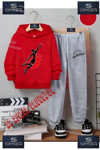 SS SİNSER Children's Unisex'Basketball Player Black Red' Custom Printed Hoodi...
