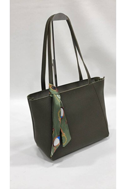 SHIKIRTI Geantă de umăr pentru femei, de culoare kaki, cu detaliu de eșarfă d...