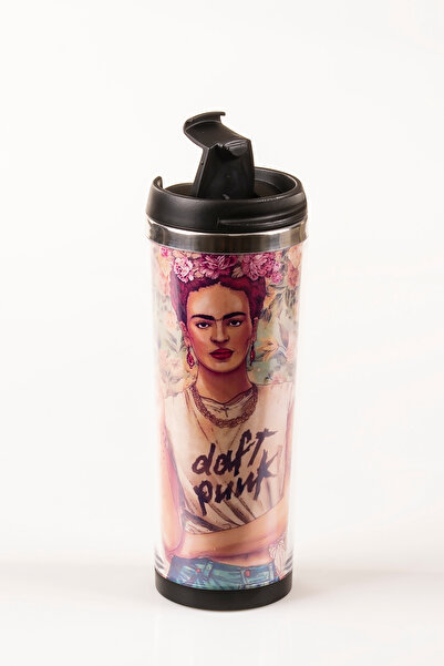 MUKKO HOME Frida Decorated Steel Mug - 360 ml | Leak-Proof Lid, Steel Inner Bowl, 19 cm