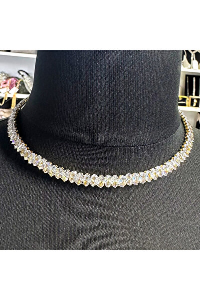 velve Κολιέ Choker, με ημιπολύτιμες πέτρες, στη βάση του λαιμού, Χρυσό