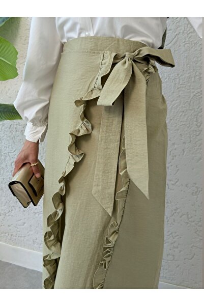 HİJABAYA Beli Bağlamalı Çift Kat Yırtmaçlı Fırfırlı Etek