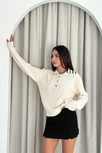 Noi Belis Half-Button Oversized Turn-Down Collar Knit Sweater Aw25Kz0024