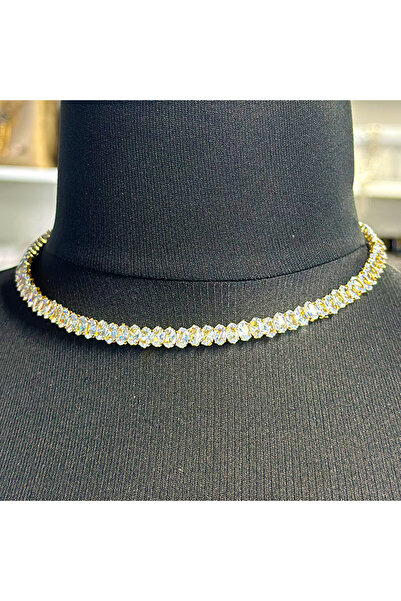 velve Κολιέ Choker, με ημιπολύτιμες πέτρες, στη βάση του λαιμού, Χρυσό