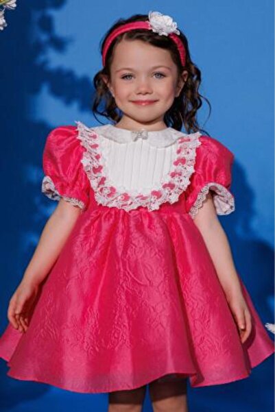 sunshine boutique15 فستان أطفال مع طوق من الدانتيل الوردي وربطة شعر