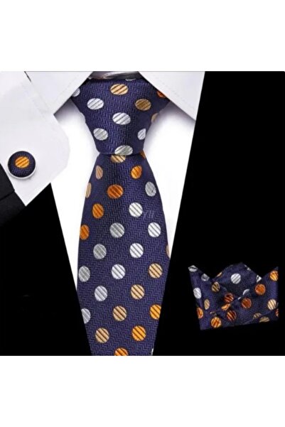 KESNUP Tie, handkerchief and 2 cufflinks set, polka dot pattern, Navy blue