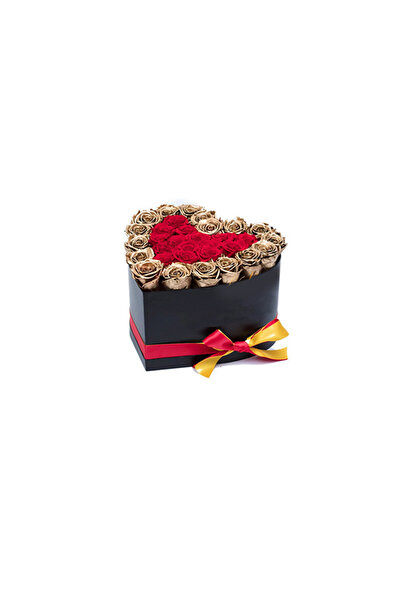 velve Aranjament floral inima cu trandafiri de sapun Gold Lux, rosu cu margini aurii, Rosu-gold