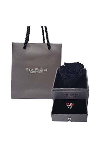 velve Κρυογονικό τριαντάφυλλο σε κουτί με συρτάρι και καρφίτσα, μαύρο, Μαύρο