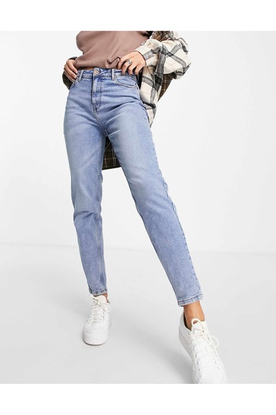 comfort jeans Сніжно-блакитні джинси Mom Jean з високою талією, еластичні, з лікрами, комфортні