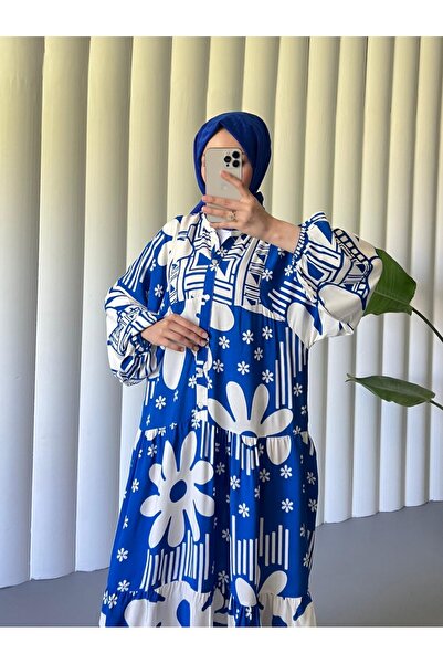 HİJABAYA Φόρεμα από βαμβακερό πολυβισκόνη με μισό κουμπί και λουλούδια