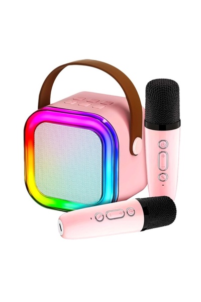 KESNUP Set karaoke pentru fete cu difuzor și 2 microfoane LED, roz