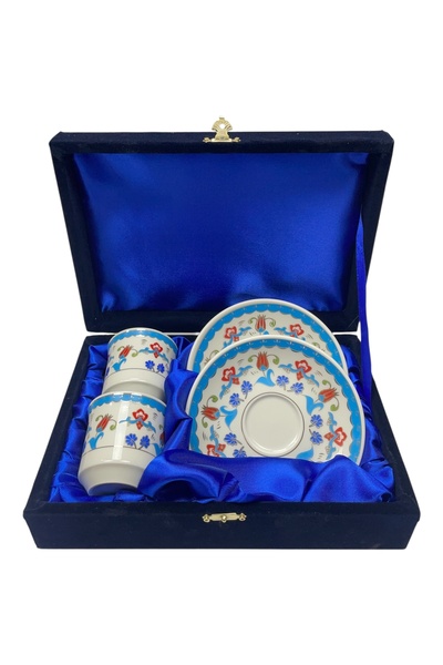ÅLÅ OTANTİK HEDİYELİK Double Coffee Cup Set Gold Gilded Velvet Boxed