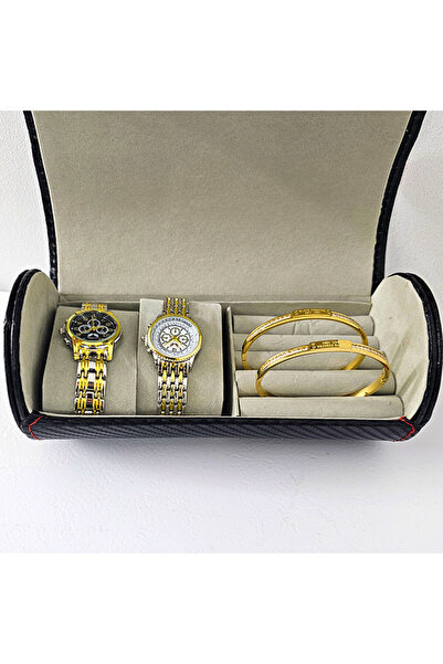 velve Κομψή ταξιδιωτική θήκη ρολογιού και κοσμημάτων, κατασκευασμένη από οικολογικό δέρμα, Μαύρο, Μαύρο