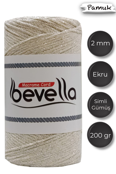 Bevella Macrame Cord Ultra Silvery 2 mm Macrame Cord 200 Gr