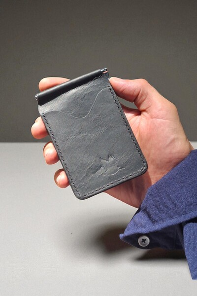 MAT Deri Black Men's Wallet Genuine Leather Money Clip Vintage Card Holder