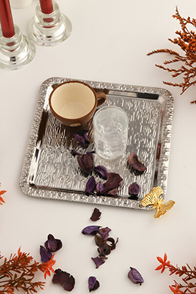 AKSESUAR EVRENİ صينية تقديم القهوة والشاي من الفضة المطلية بالذهب مع زخرفة ال...