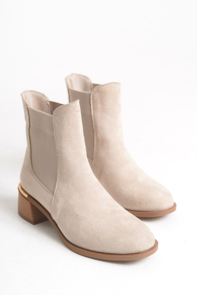 bolemo Kadın Bej Süet Lastikli Kısa Günlük Bot 2515