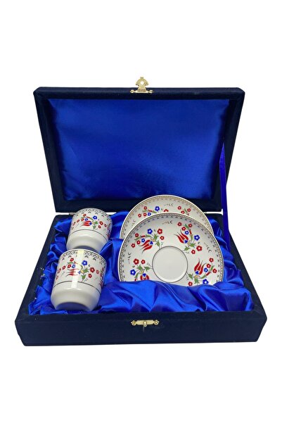 ÅLÅ OTANTİK HEDİYELİK Double Coffee Cup Set Gold Gilded Velvet Boxed
