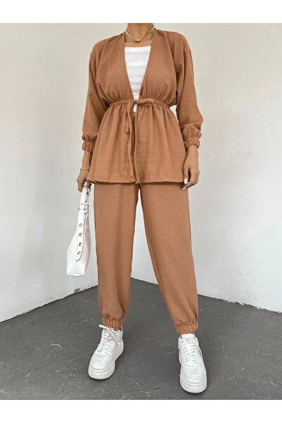 HİJABAYA Διπλό λινό κοστούμι με δέσιμο στη μέση και λάστιχο