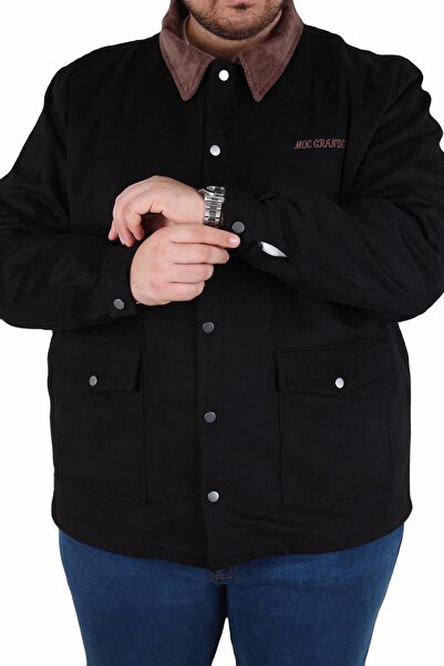 Starbattal Büyük Beden Gabardin Mont Jacket Abrigo 25902 Black