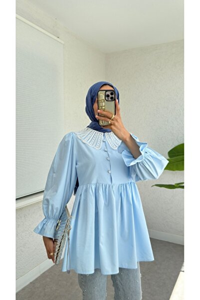 HİJABAYA Τούνικ με μισό κουμπί με λαστιχένιο λαιμόκοψη από οργάντζα