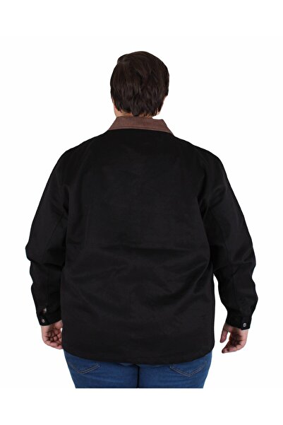 Starbattal Büyük Beden Gabardin Mont Jacket Abrigo 25902 Black